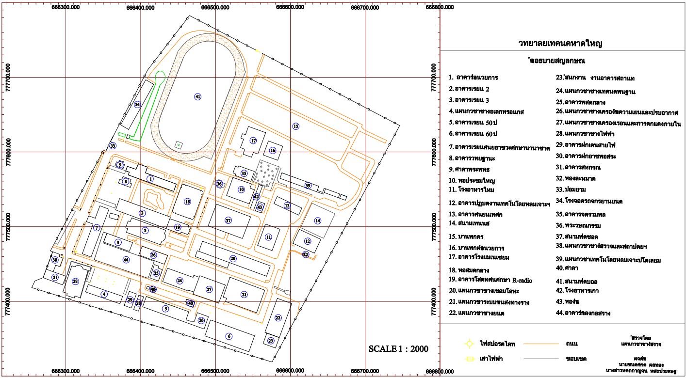 แผนผังที่แสดงตำแหน่งอาคารต่างๆ ภายในวิทยาลัยเทคนิคหาดใหญ่
